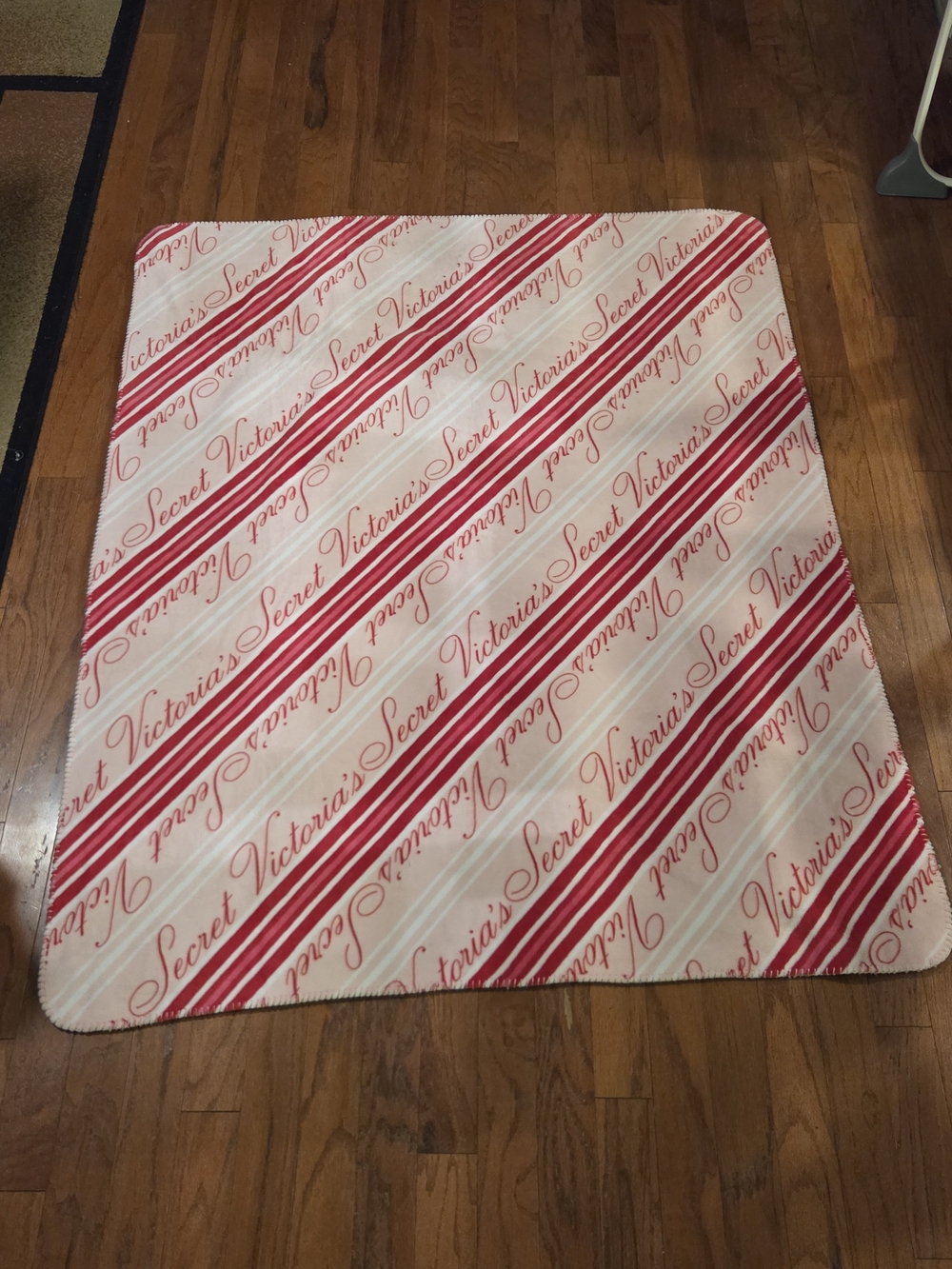 Victoria's Secret Striped Script Candy Cane 50x60 Logo Cozy-Plush Blanket